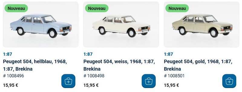 (Brekina 29121 & 29123 &  29126) 504 berlines bleu-clair & blanc & doré 1968.jpg